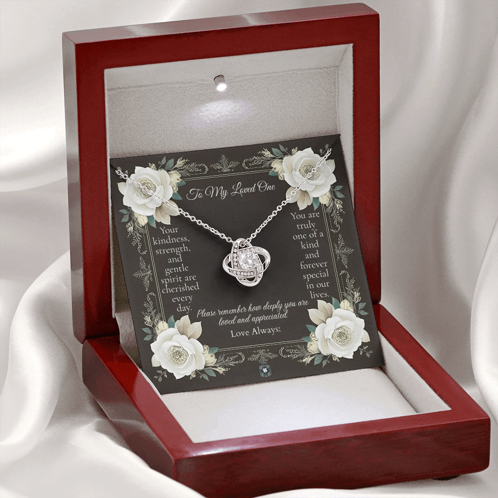 Love Knot Necklace: Angel Jewelry 14K White Gold Two Tone Box The Silver Clover & Co.
