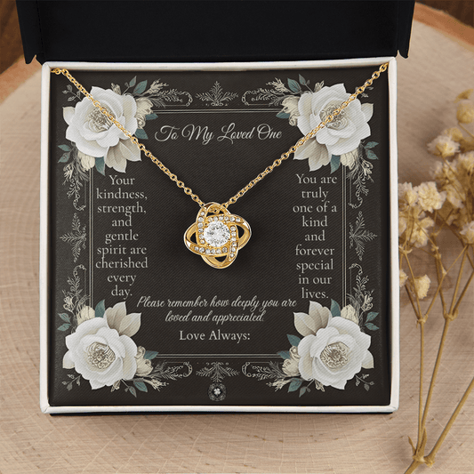Love Knot Necklace: Angel Jewelry 18K Yellow Gold Two Tone Box The Silver Clover & Co.