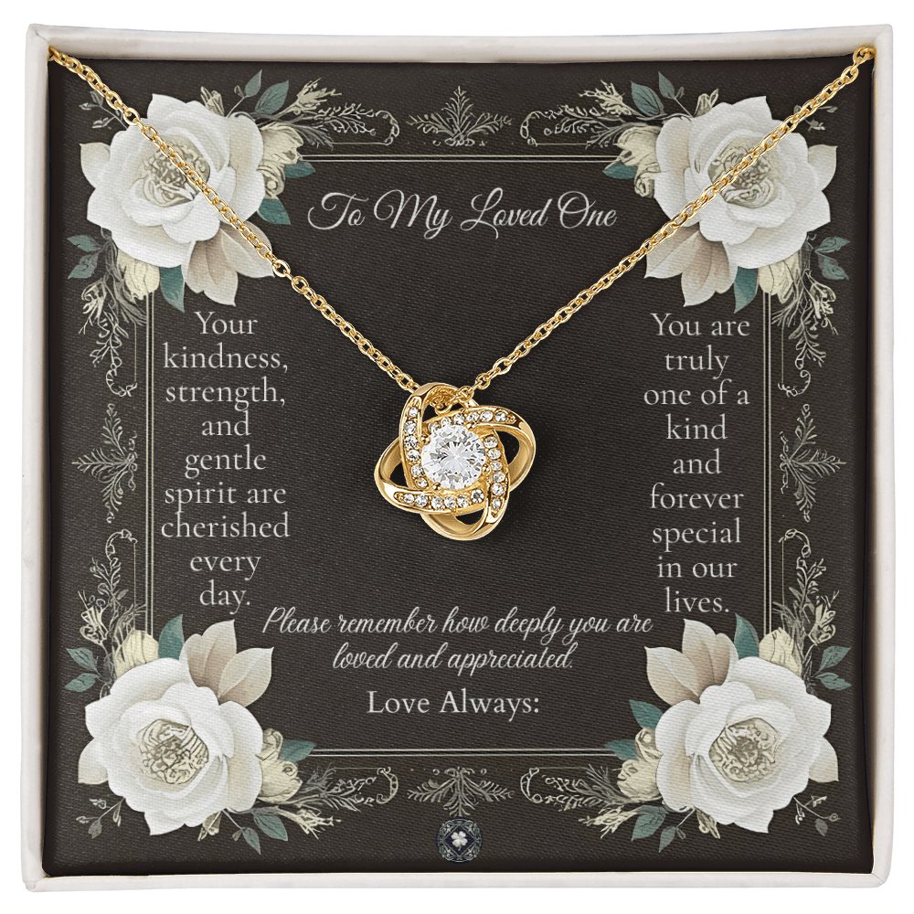 Love Knot Necklace: Angel Jewelry 18K Yellow Gold Two Tone Box The Silver Clover & Co.