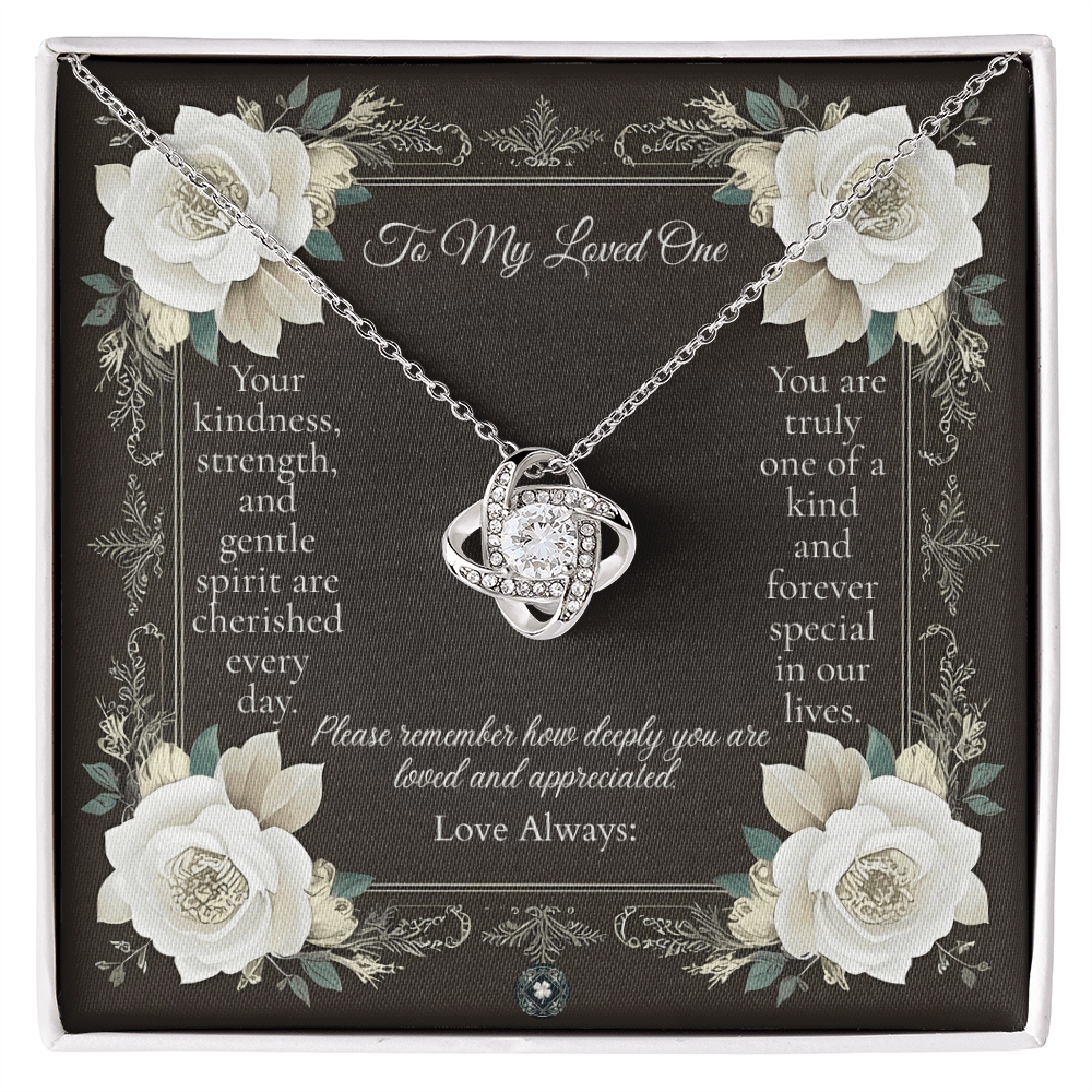 Love Knot Necklace: Angel Jewelry 18K Yellow Gold Two Tone Box The Silver Clover & Co.