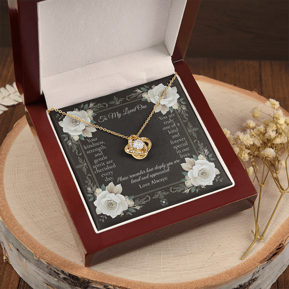 Love Knot Necklace: Angel Jewelry 18K Yellow Gold Two Tone Box The Silver Clover & Co.