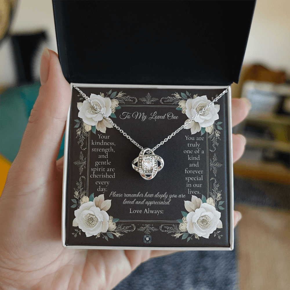 Love Knot Necklace: Angel Jewelry 18K Yellow Gold Two Tone Box The Silver Clover & Co.