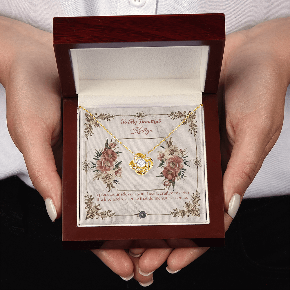 Love Knot Necklace: Beautiful Jewelry 18K Yellow Gold Mahogany Style Luxury Box with LED The Silver Clover & Co.