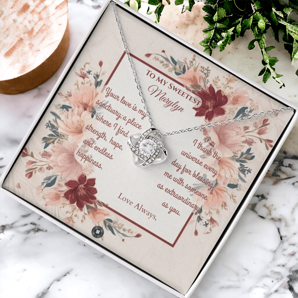 Love Knot Necklace: Darling Jewelry 14K White Gold Two Tone Box The Silver Clover & Co.