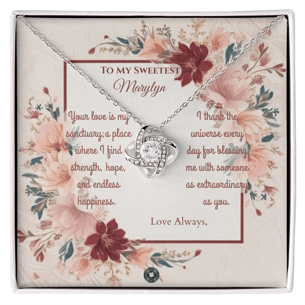 Love Knot Necklace: Darling Jewelry 18K Yellow Gold Two Tone Box The Silver Clover & Co.