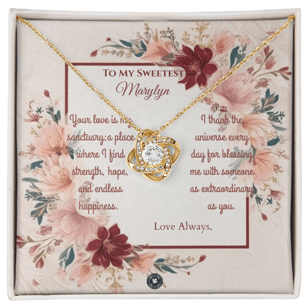 Love Knot Necklace: Darling Jewelry 18K Yellow Gold Two Tone Box The Silver Clover & Co.