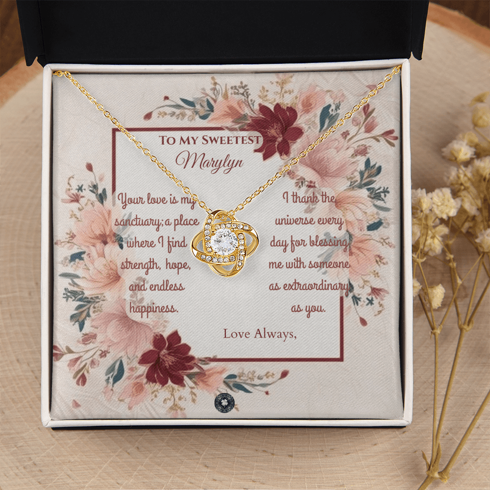 Love Knot Necklace: Darling Jewelry 18K Yellow Gold Two Tone Box The Silver Clover & Co.