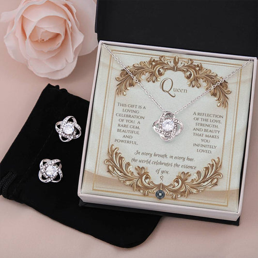 Love Knot Necklace & Earring Set: Elegance Jewelry Two Tone Box The Silver Clover & Co.