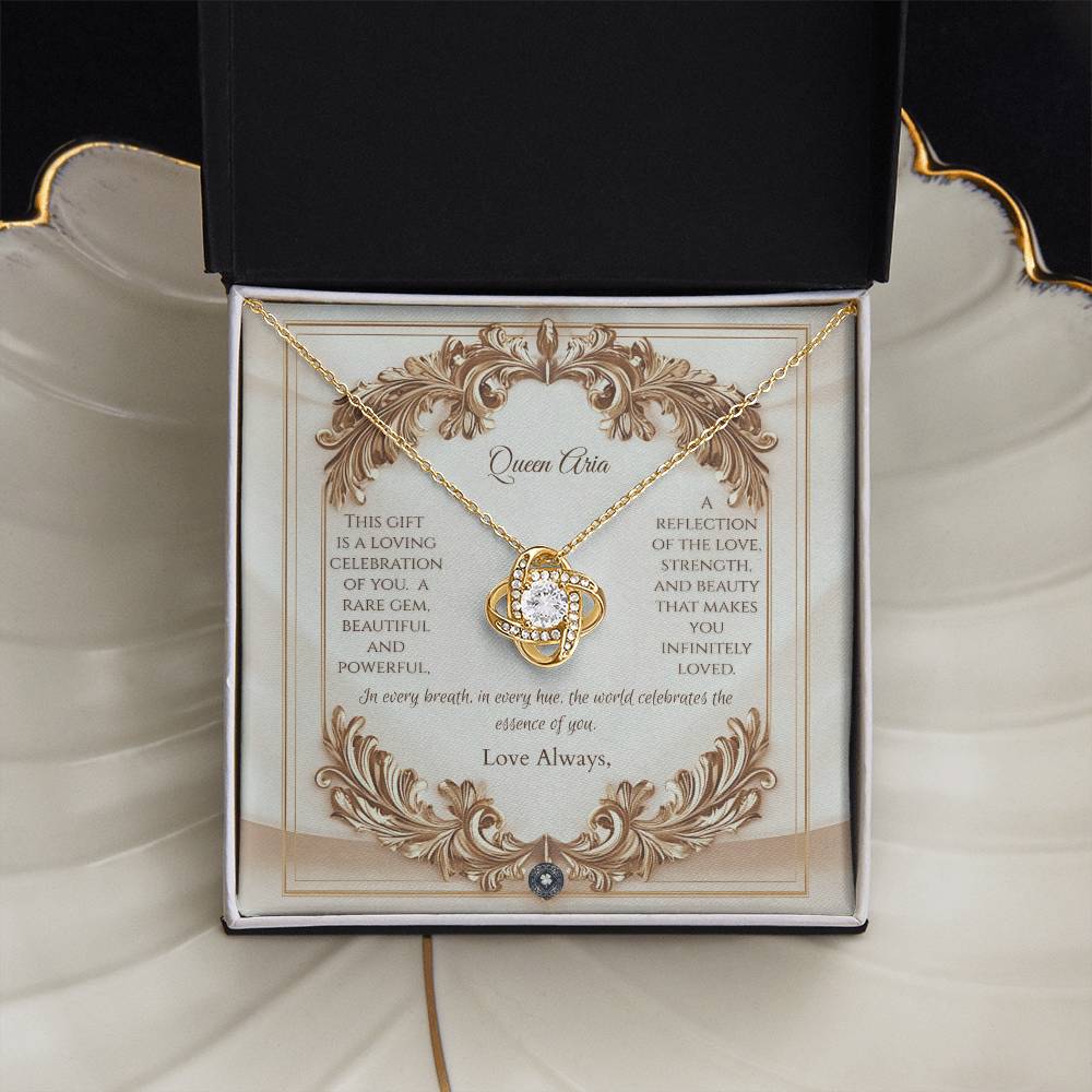 Love Knot Necklace: Elegance Jewelry 14K White Gold Mahogany Style Luxury Box with LED The Silver Clover & Co.