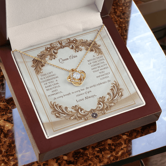 Love Knot Necklace: Elegance Jewelry 18K Yellow Gold Mahogany Style Luxury Box with LED The Silver Clover & Co.