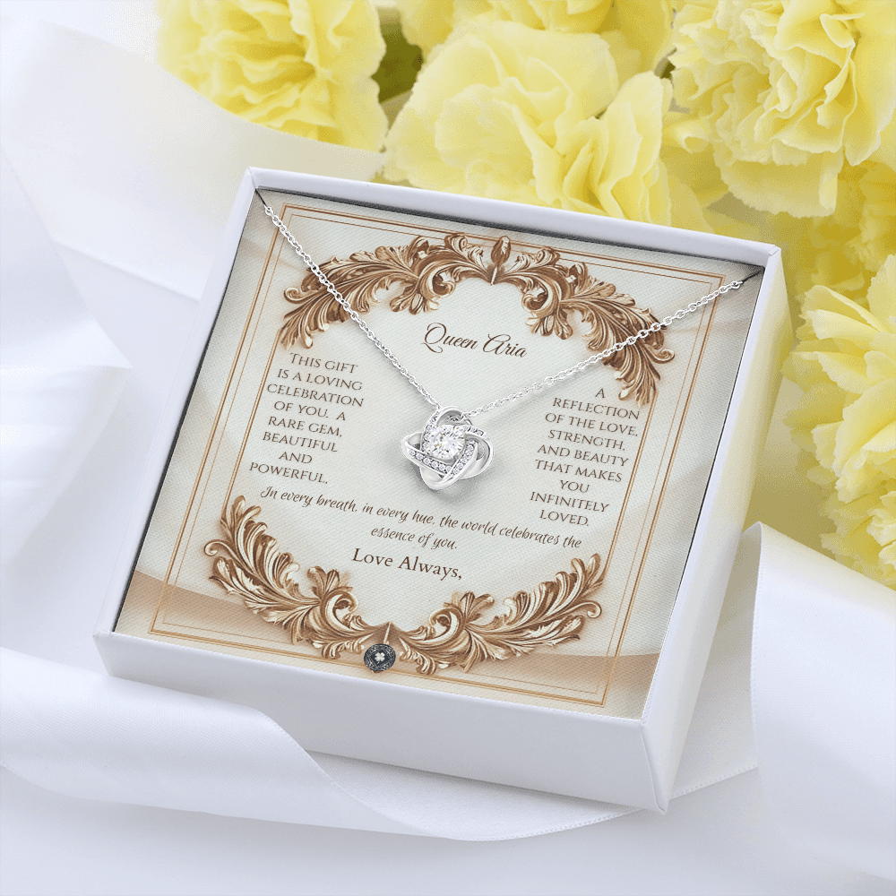 Love Knot Necklace: Elegance Jewelry 18K Yellow Gold Mahogany Style Luxury Box with LED The Silver Clover & Co.