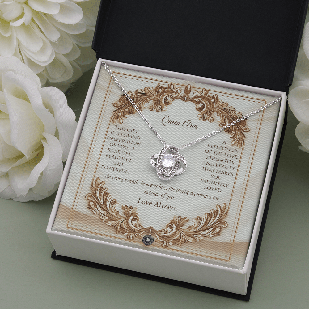 Love Knot Necklace: Elegance Jewelry 18K Yellow Gold Mahogany Style Luxury Box with LED The Silver Clover & Co.