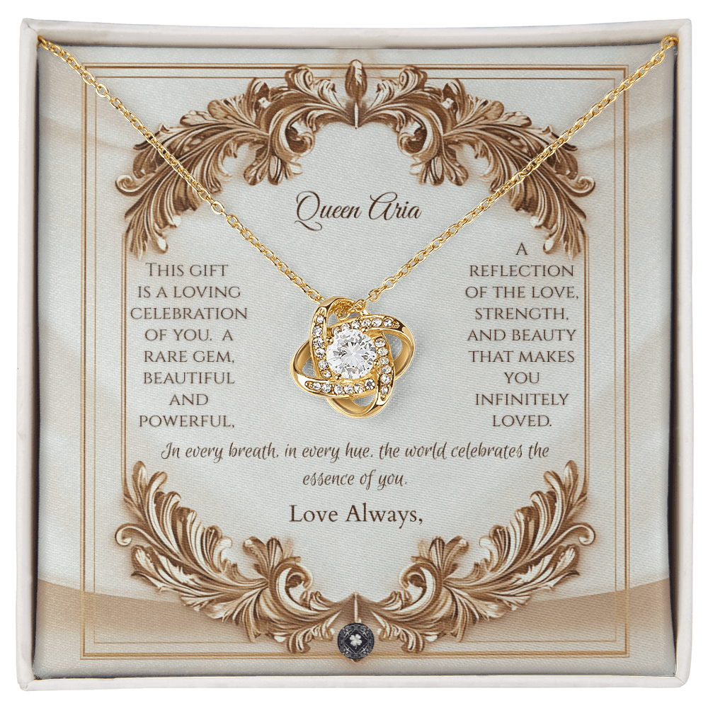 Love Knot Necklace: Elegance Jewelry 18K Yellow Gold Mahogany Style Luxury Box with LED The Silver Clover & Co.