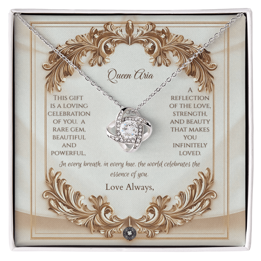 Love Knot Necklace: Elegance Jewelry 18K Yellow Gold Mahogany Style Luxury Box with LED The Silver Clover & Co.