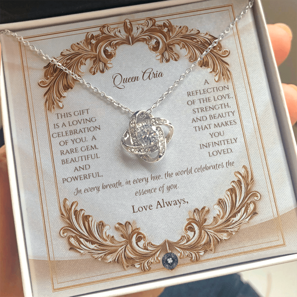 Love Knot Necklace: Elegance Jewelry 18K Yellow Gold Mahogany Style Luxury Box with LED The Silver Clover & Co.