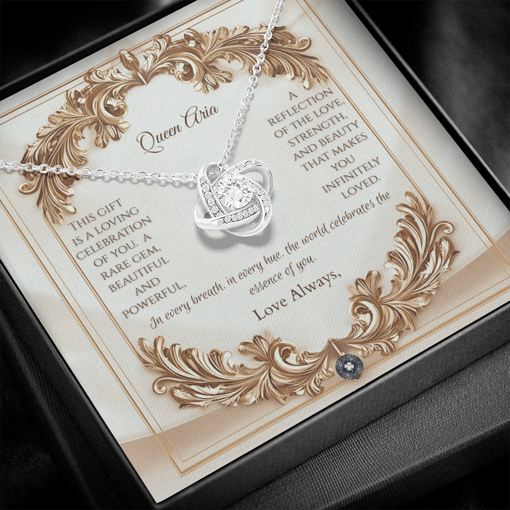 Love Knot Necklace: Elegance Jewelry 18K Yellow Gold Mahogany Style Luxury Box with LED The Silver Clover & Co.