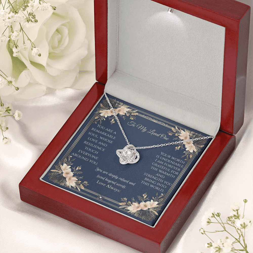 Love Knot Necklace: Princess Jewelry 14K White Gold Mahogany Style Luxury Box with LED The Silver Clover & Co.