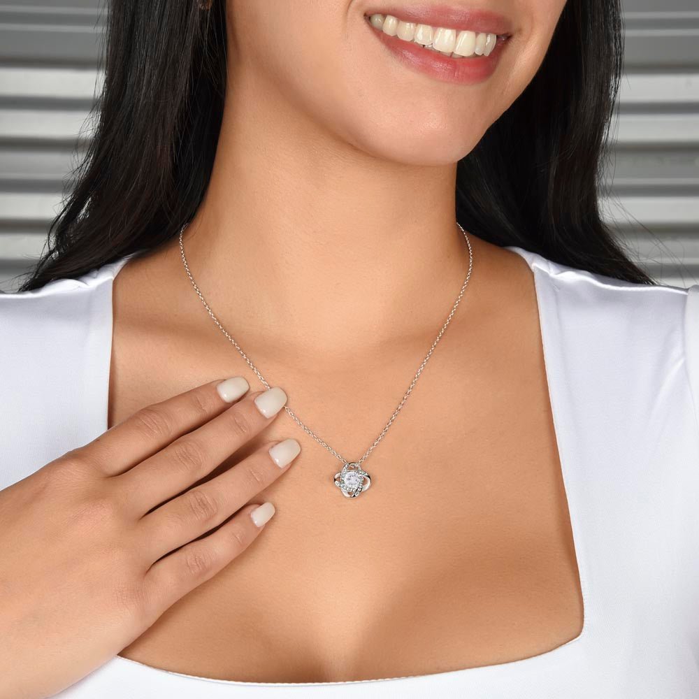 Love Knot Necklace: Princess Jewelry 14K White Gold Two Tone Box The Silver Clover & Co.