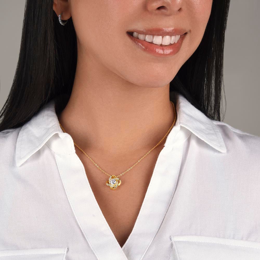 Love Knot Necklace: Princess Jewelry 18K Yellow Gold Mahogany Style Luxury Box with LED The Silver Clover & Co.