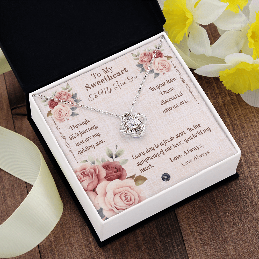 Love Knot Necklace: Sweetheart Jewelry 14K White Gold Two Tone Box The Silver Clover & Co.