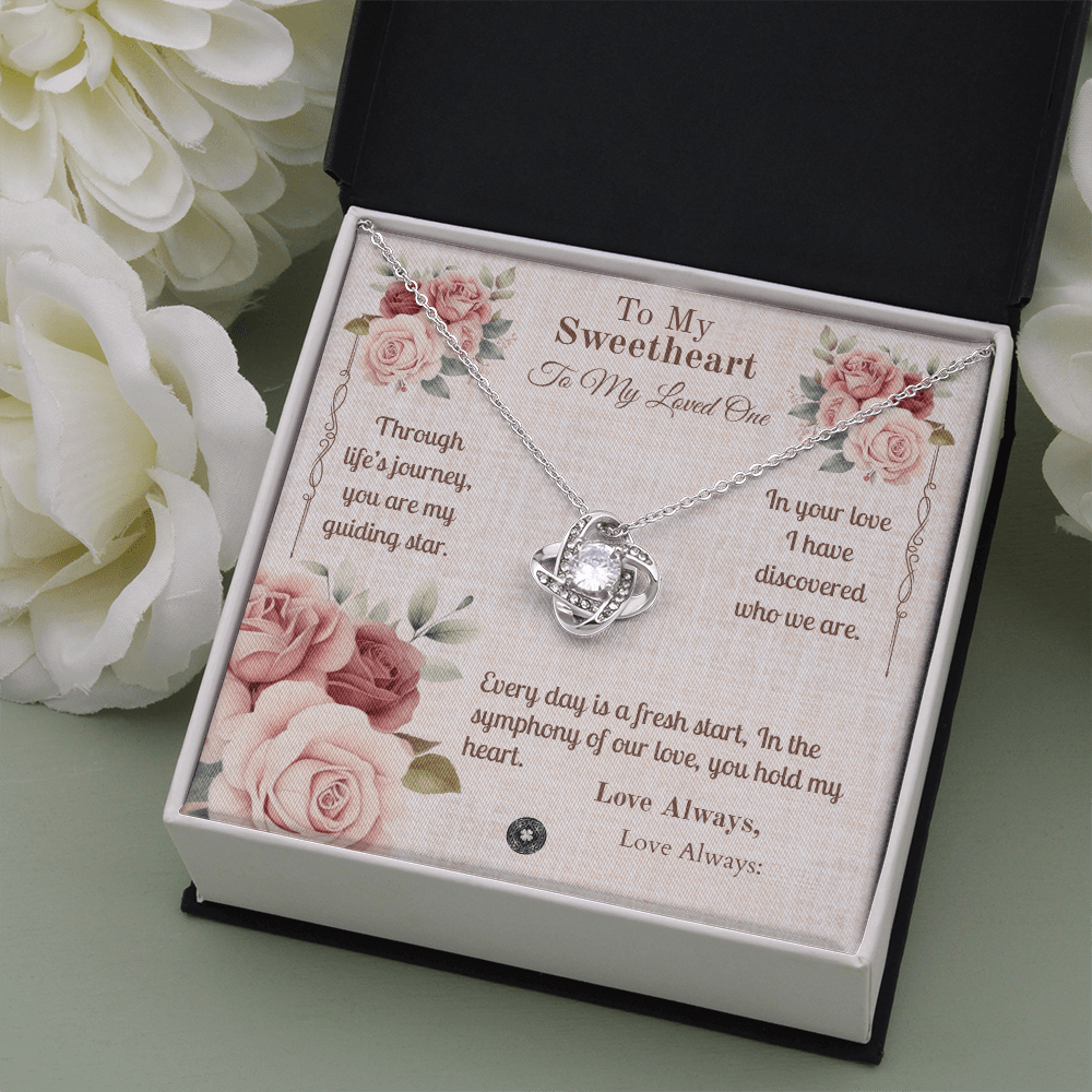 Love Knot Necklace: Sweetheart Jewelry 14K White Gold Two Tone Box The Silver Clover & Co.