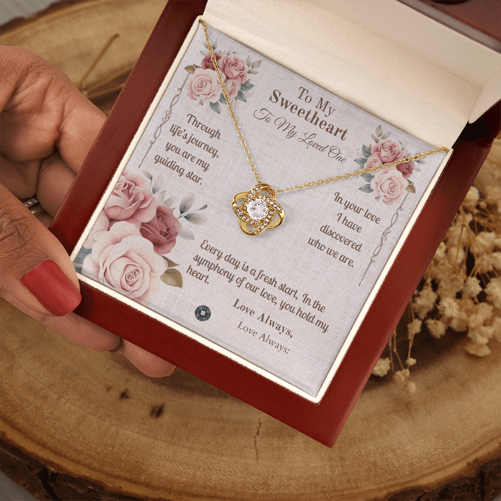 Love Knot Necklace: Sweetheart Jewelry 14K White Gold Mahogany Style Luxury Box with LED The Silver Clover & Co.