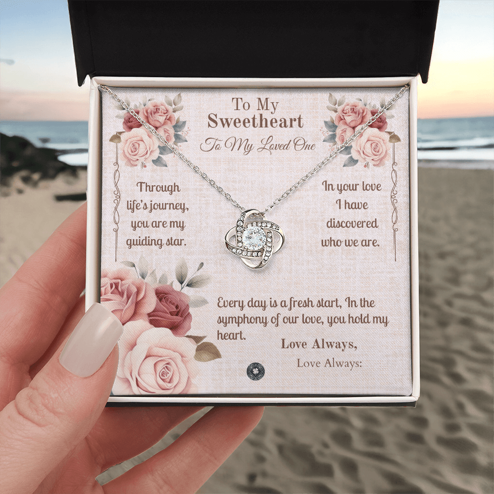 Love Knot Necklace: Sweetheart Jewelry 14K White Gold Two Tone Box The Silver Clover & Co.