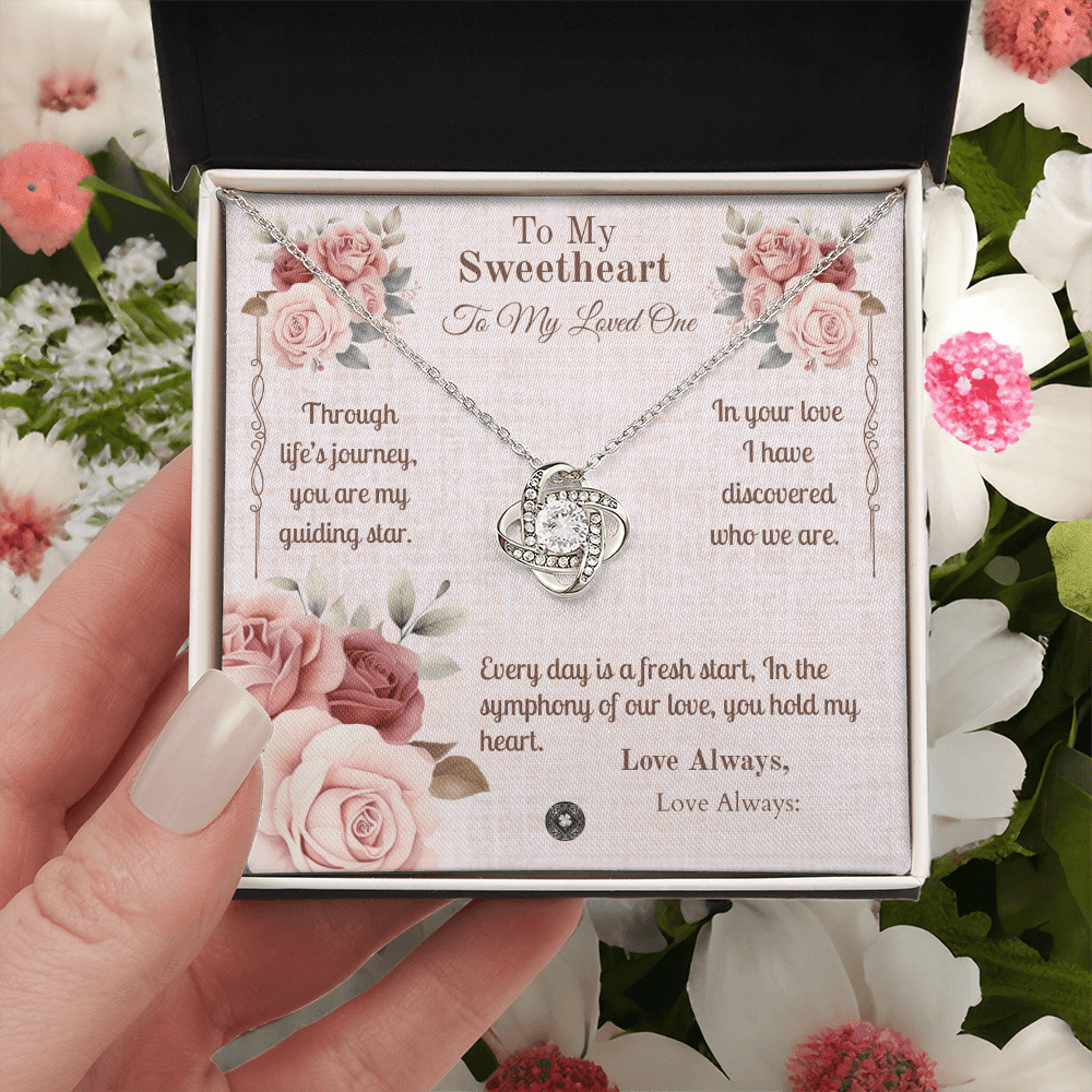 Love Knot Necklace: Sweetheart Jewelry 14K White Gold Two Tone Box The Silver Clover & Co.