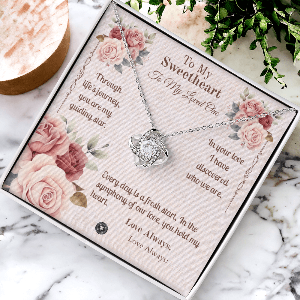 Love Knot Necklace: Sweetheart Jewelry 14K White Gold Two Tone Box The Silver Clover & Co.