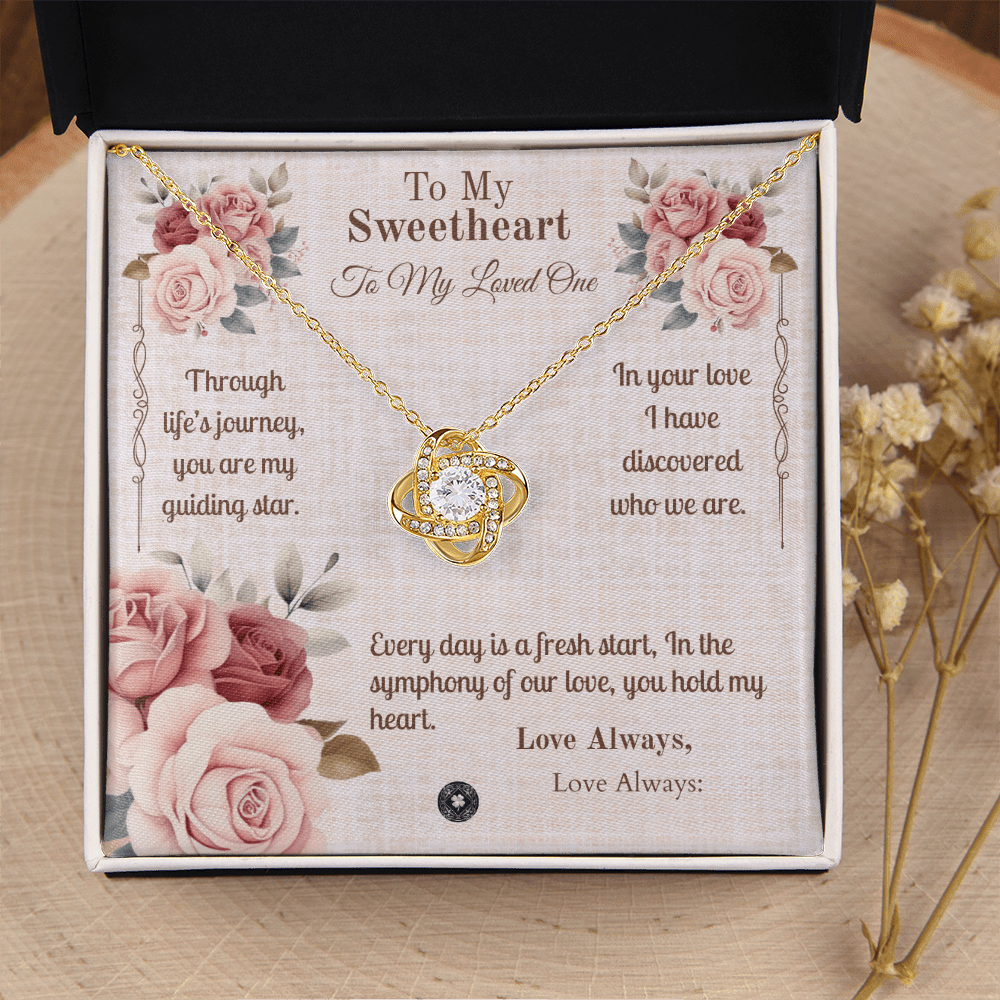 Love Knot Necklace: Sweetheart Jewelry 18K Yellow Gold Two Tone Box The Silver Clover & Co.