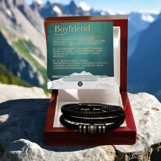 "Love You Forever" Bracelet: For Boyfriend Jewelry Arctic Mahogany Style Luxury Box with LED The Silver Clover & Co.