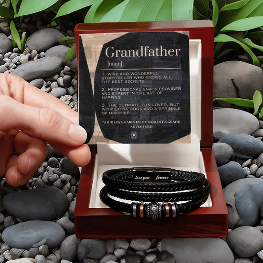 "Love You Forever" Bracelet: For Grandfather Jewelry Cork & Coal Mahogany Style Luxury Box with LED The Silver Clover & Co.