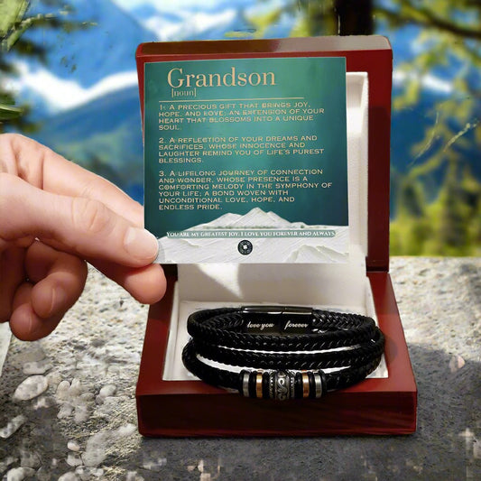 "Love You Forever" Bracelet: For Grandson Jewelry Arctic Mahogany Style Luxury Box with LED The Silver Clover & Co.