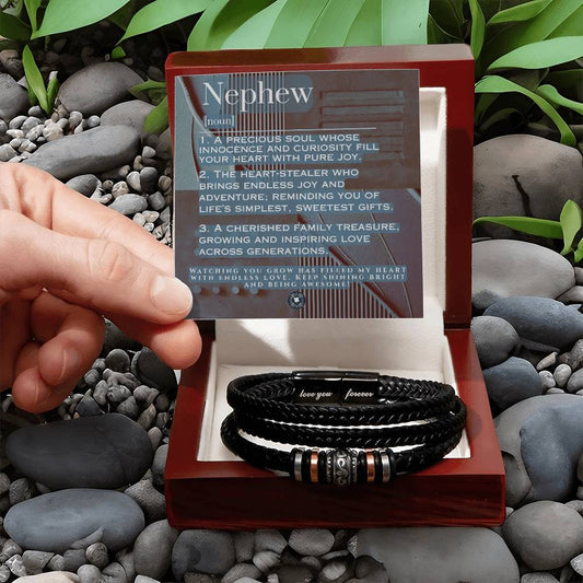 "Love You Forever" Bracelet: For Nephew Jewelry Stone & Steel Mahogany Style Luxury Box with LED The Silver Clover & Co.