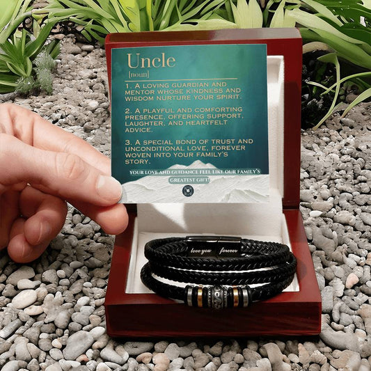 "Love You Forever" Bracelet: For Uncle Jewelry Arctic Mahogany Style Luxury Box with LED The Silver Clover & Co.