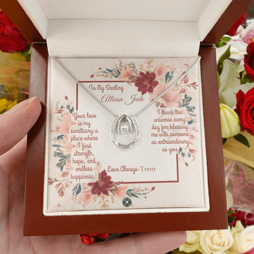 Lucky In Love Necklace: Darling Jewelry Mahogany Style Luxury Box with LED The Silver Clover & Co.