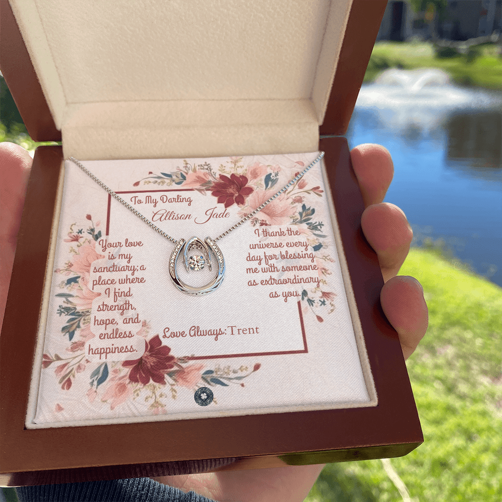 Lucky In Love Necklace: Darling Jewelry Mahogany Style Luxury Box with LED The Silver Clover & Co.