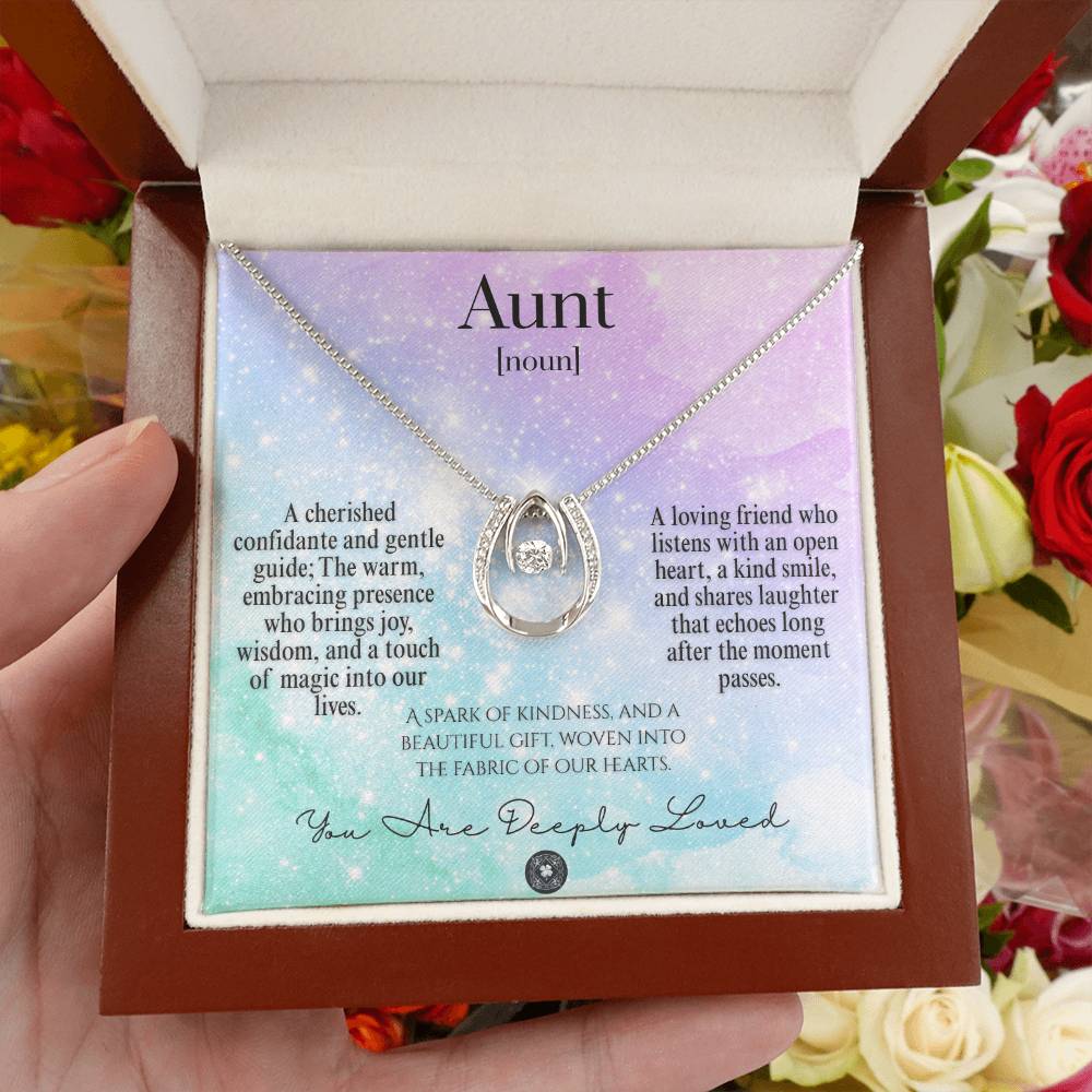 Lucky In Love Necklace: For Aunt Jewelry Galaxy Mahogany Style Luxury Box with LED The Silver Clover & Co.
