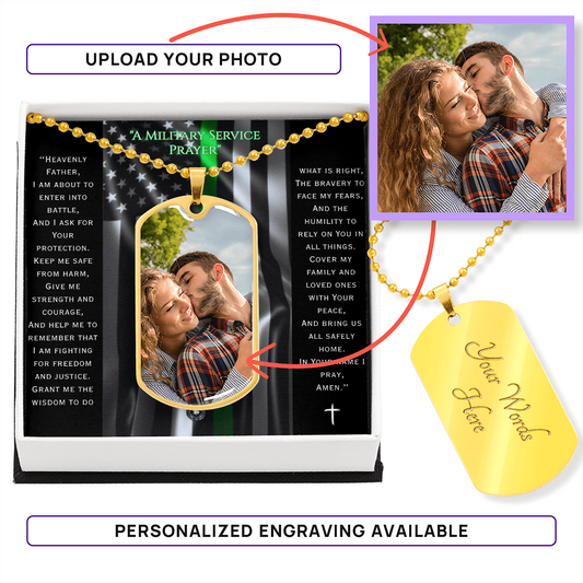 Dog Tag Necklace: Military Custom Photo Upload with Engraving