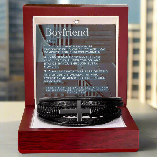 Men's Cross Bracelet: For Boyfriend Jewelry Stone & Steel Two Tone Box The Silver Clover & Co.