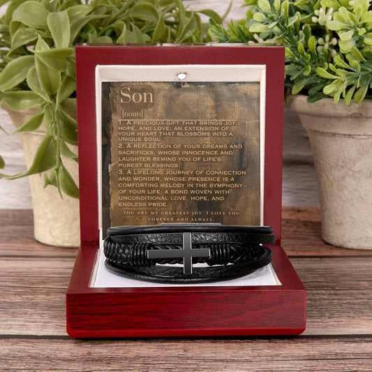 Men's Cross Bracelet: For Son Jewelry Stag Mahogany Style Luxury Box with LED The Silver Clover & Co.