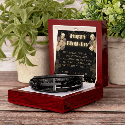 Men's Cross Bracelet: Gatsby Birthday Jewelry Two Tone Box The Silver Clover & Co.