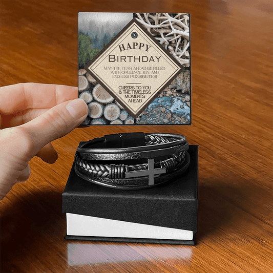 Men's Cross Bracelet: Nature Birthday Jewelry Two Tone Box The Silver Clover & Co.