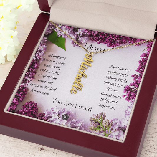 Multi Vertical Name Necklace: Lilac Jewelry 1 Name Polished Stainless Steel Two Tone Box The Silver Clover & Co.