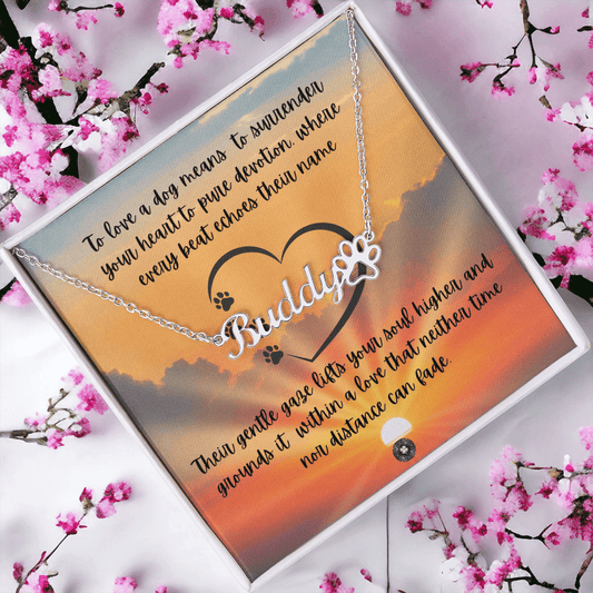 Paw Print & Name Necklace: Sunset Jewelry Polished Stainless Steel Two Tone Box The Silver Clover & Co.