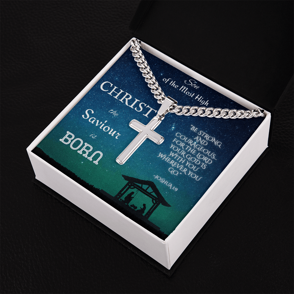 Personalized Cross with Cuban Link Chain: Christian Christmas for Him Jewelry Two Tone Box Polished Stainless Steel The Silver Clover & Co.