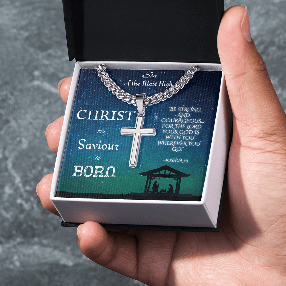 Personalized Cross with Cuban Link Chain: Christian Christmas for Him Jewelry Mahogany Style Luxury Box 18K Yellow Gold The Silver Clover & Co.