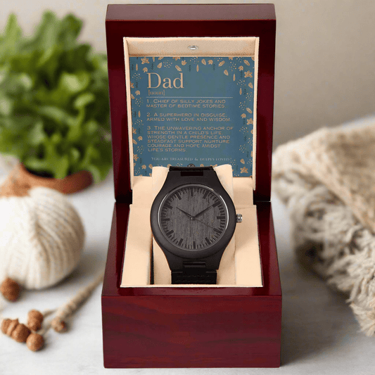Sandalwood & Leather Wooden Watch: For Dad Jewelry Autumn Mahogany Style Luxury Box with LED The Silver Clover & Co.