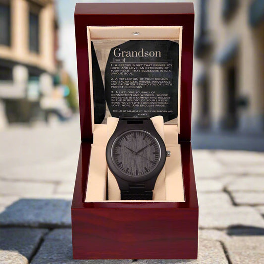 Sandalwood & Leather Wooden Watch: For Grandson Jewelry Cork & Coal Mahogany Style Luxury Box with LED The Silver Clover & Co.