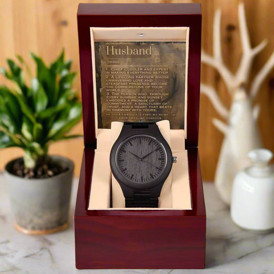 Sandalwood & Leather Wooden Watch: For Husband Jewelry Stag Mahogany Style Luxury Box with LED The Silver Clover & Co.